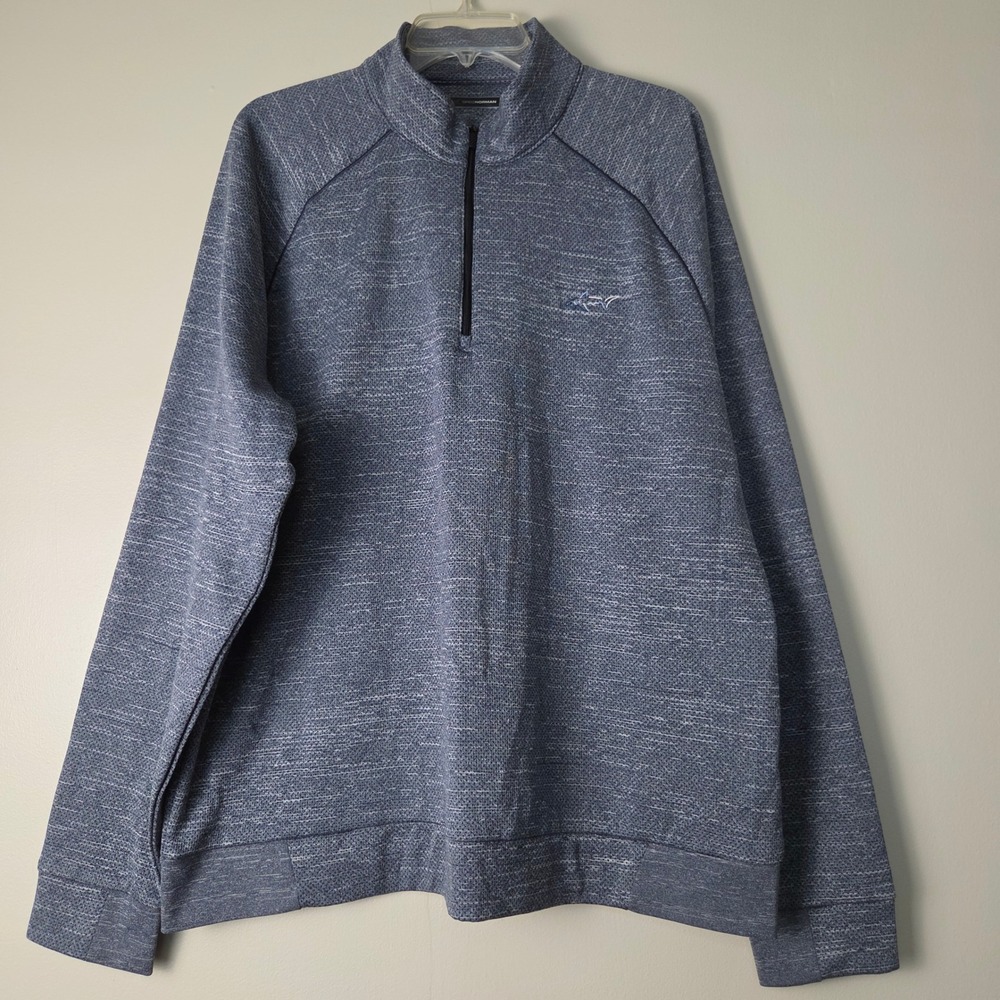 Greg Norman Mens Blue Heathered 1/4 Zip Pullover Shark Logo Golf Sweater XL